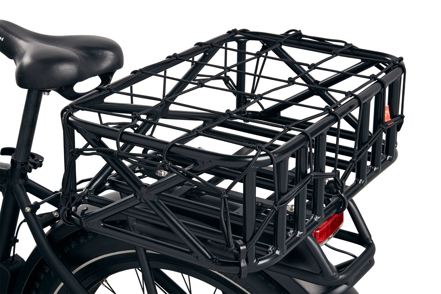 Cargo bike net over basket on a bike