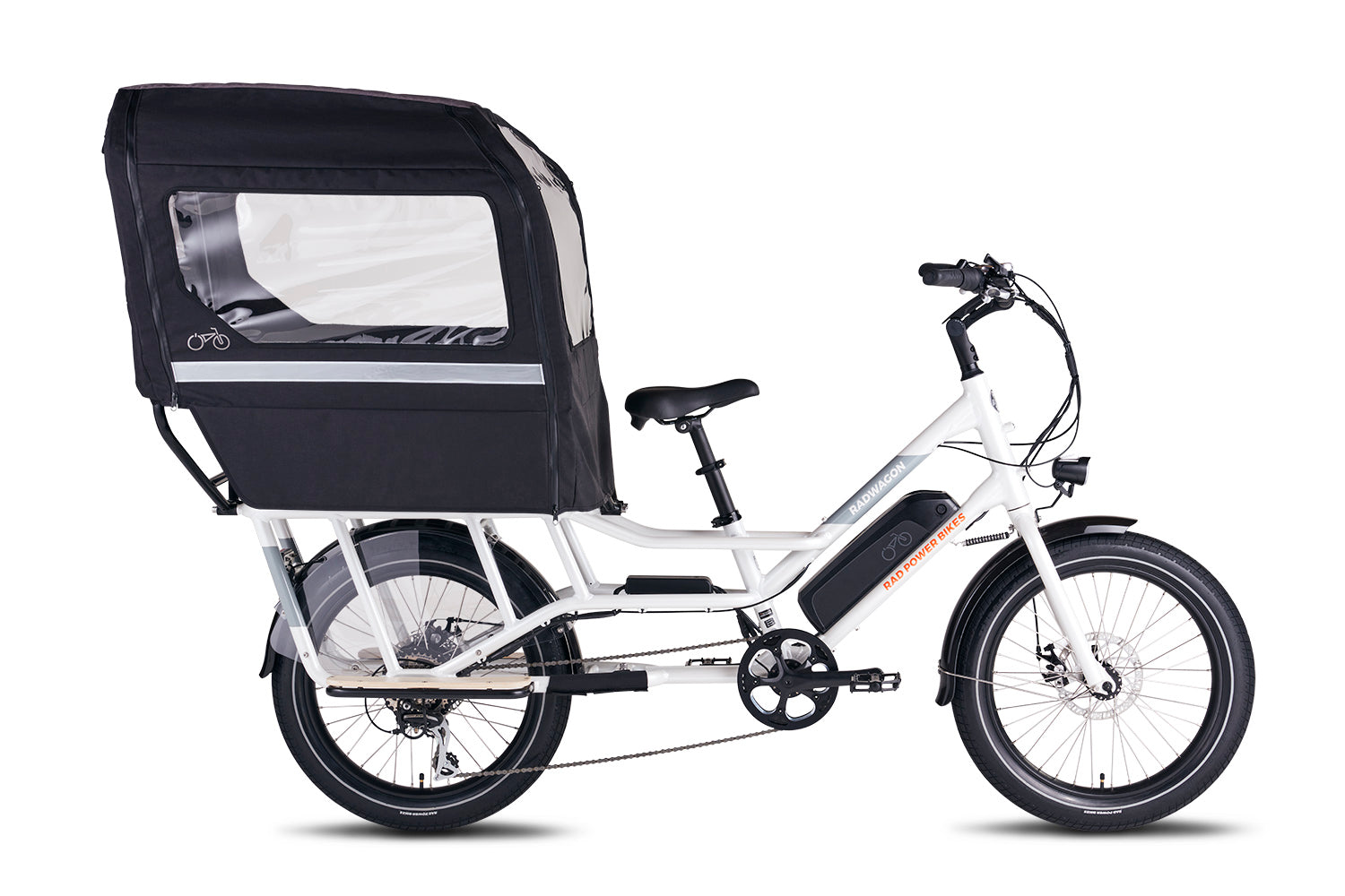 White bike with rain cover