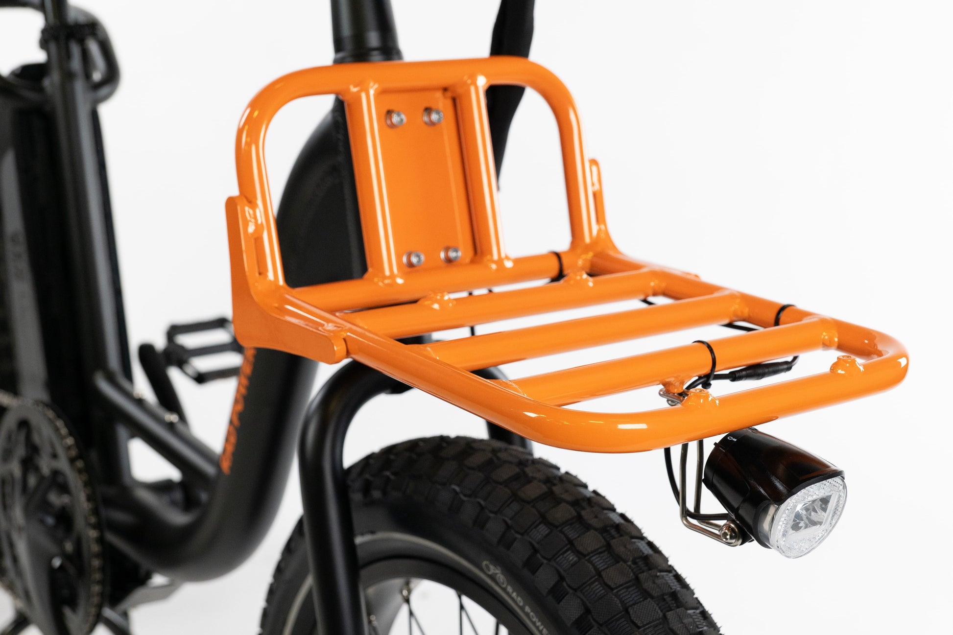 orange front rack on bike