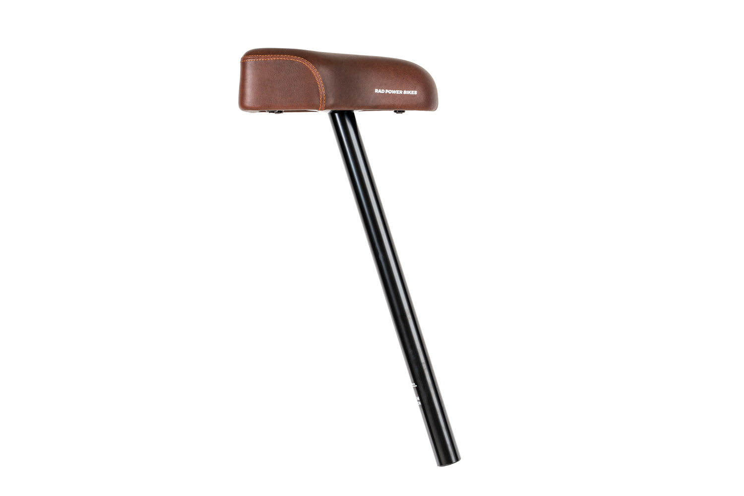 side view of a brown ebike seat and seat post